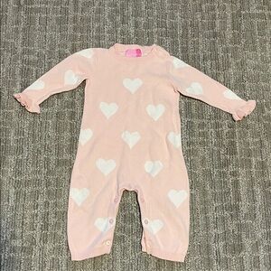 Baby Girl Valentine’s Day Sweater Onesie Pink White Heart 9 Months Mo